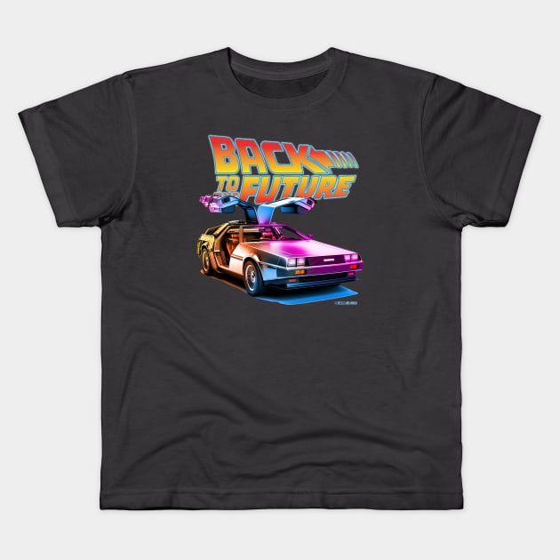 Delorean Back To the Future Synthwave Colors Kids T-Shirt by DavidLoblaw